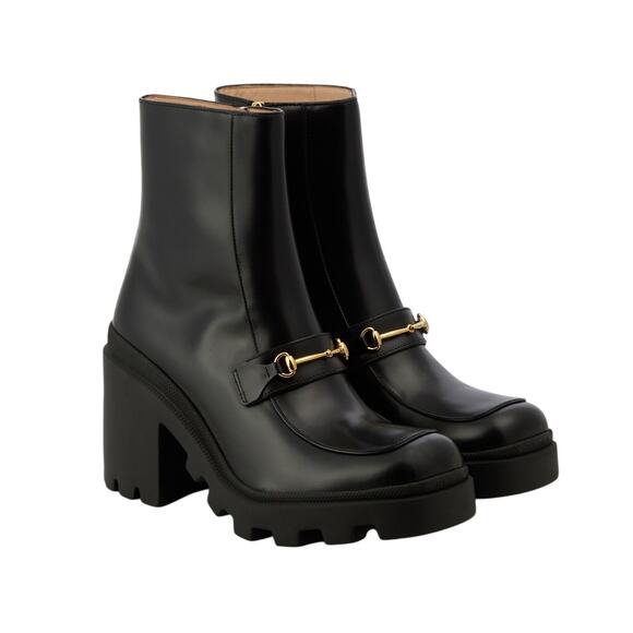 Gucci Horsebit Bootie 37/ US 7 Black Leather Platform Ankle Boots NIB $1,590 - Picture 1 of 15